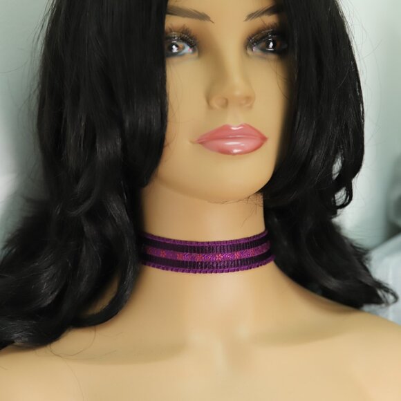 Purple Tone Choker Adjustable Length Fancy Texture Wide chokers (#80) - Picture 6 of 8